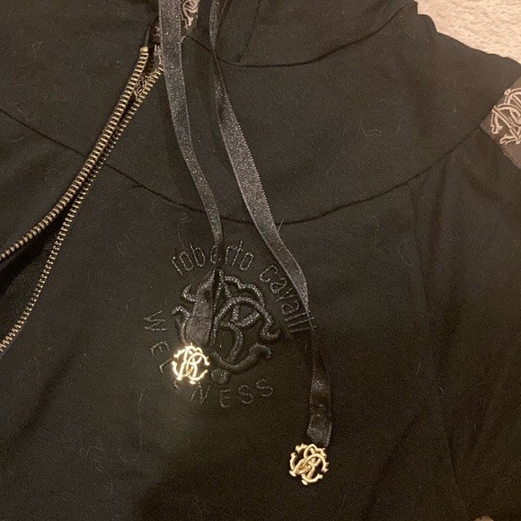 Black Roberto Cavalli Medium  Hooded Jacket with Lace Accents - Picture 5 of 14